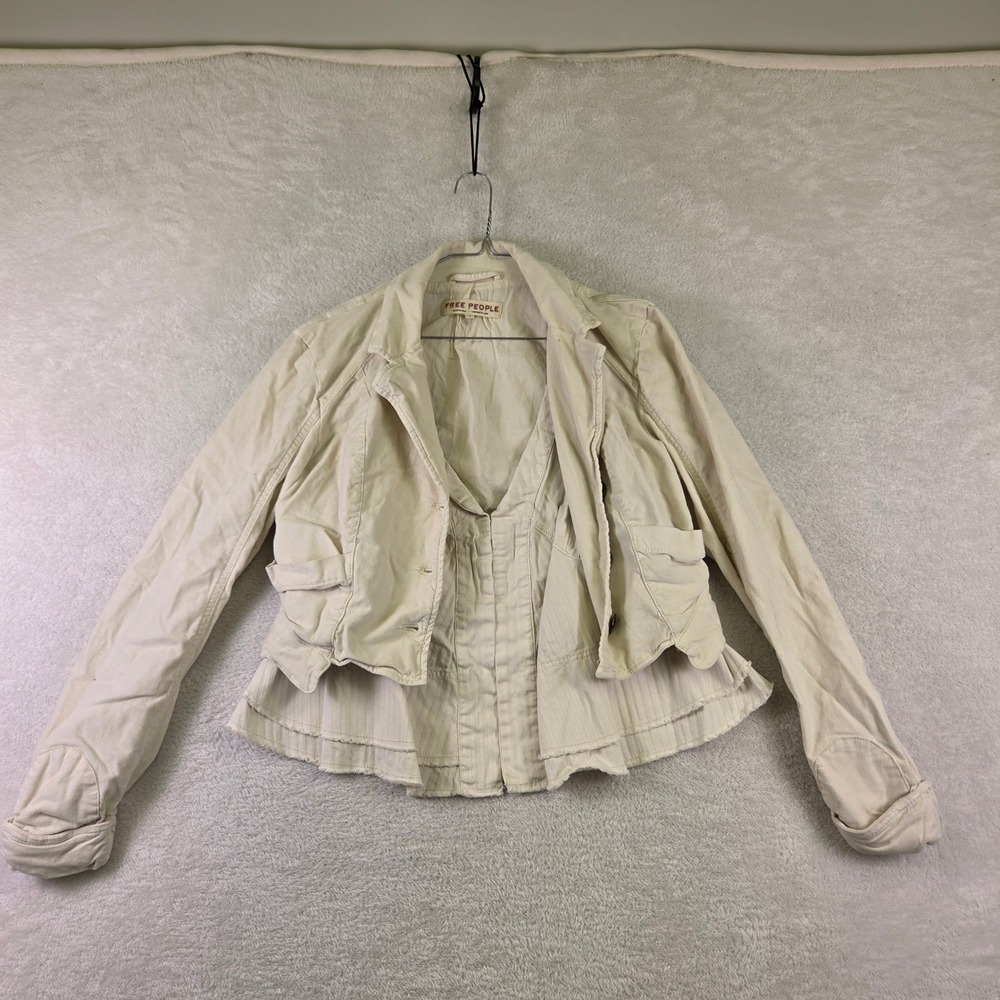 Free People Cream Corduroy Peplum Jacket Herringbone Raw Edge Small